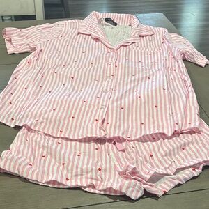 White Fox Boutique Pink and White Striped Pajama Set